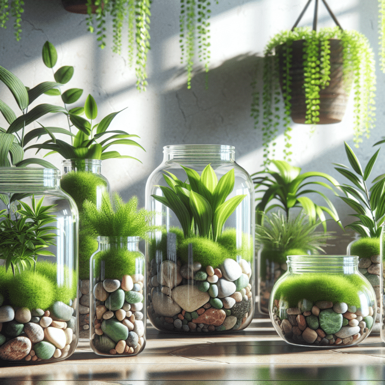 Styling Indoor Plant Jars With Pebbles and Moss